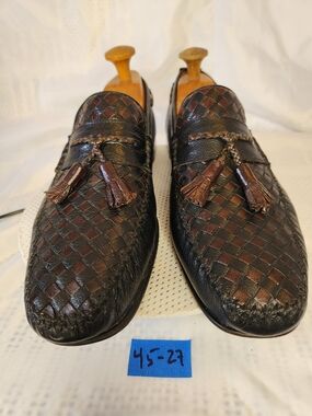 MEZLAN TASSELS  WOVEN WEAVED BROWN BLACK LEATHER LOAFERS SLIP ON MEN SZ  10M EUC